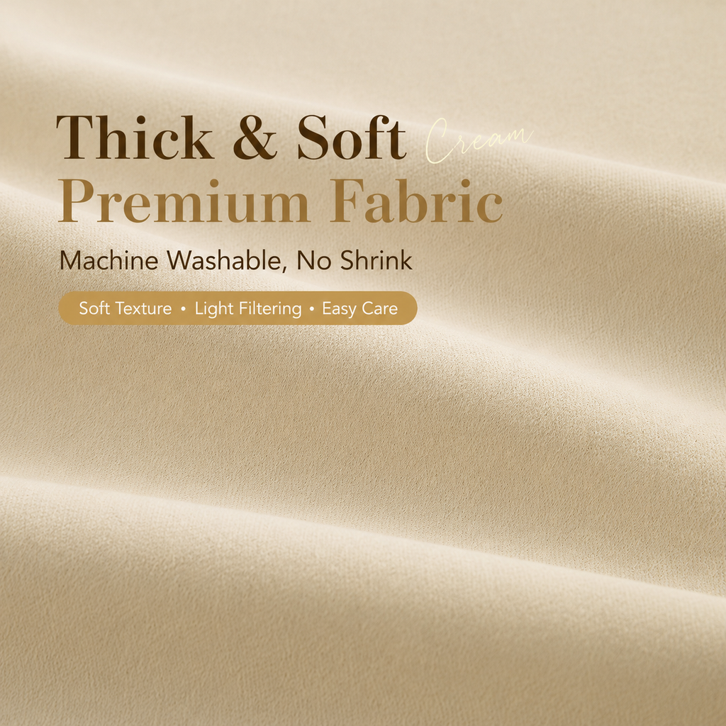 Cream Blackout Curtains, Soft Textured Thermal Insulated Drapes with Blackout Lining