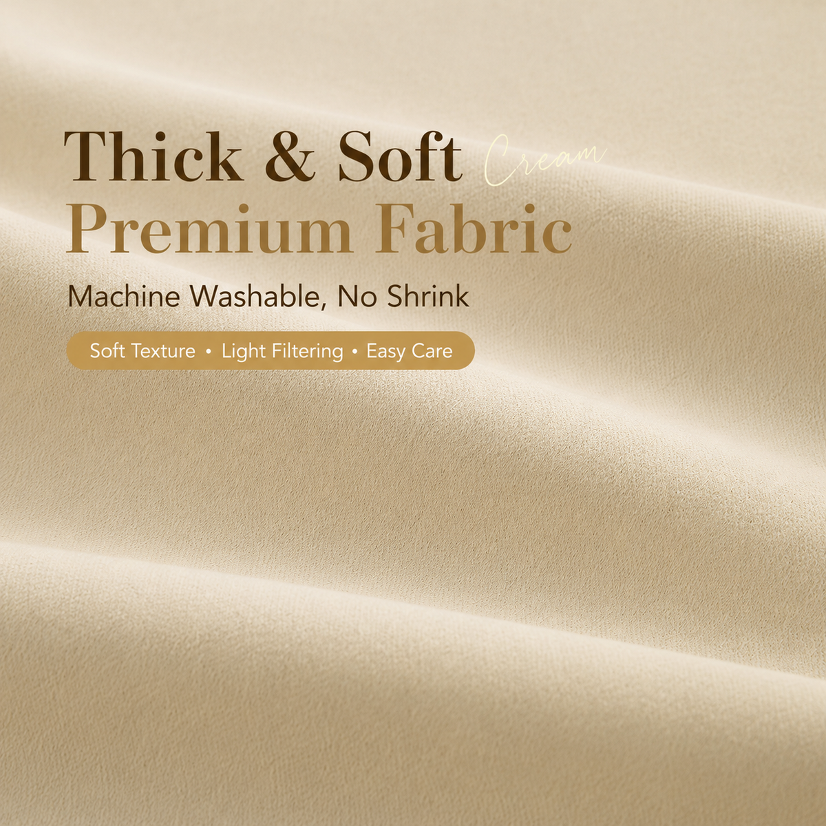 Cream Blackout Curtains, Soft Textured Thermal Insulated Drapes with Blackout Lining