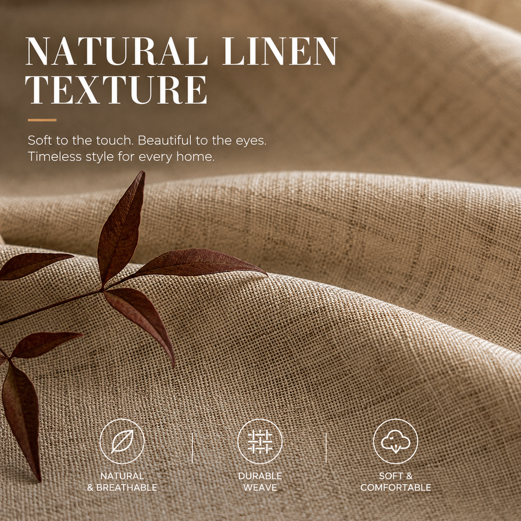 Oatmeal Linen Look Curtains – Light Filtering Textured Drapes for Living Room & Bedroom