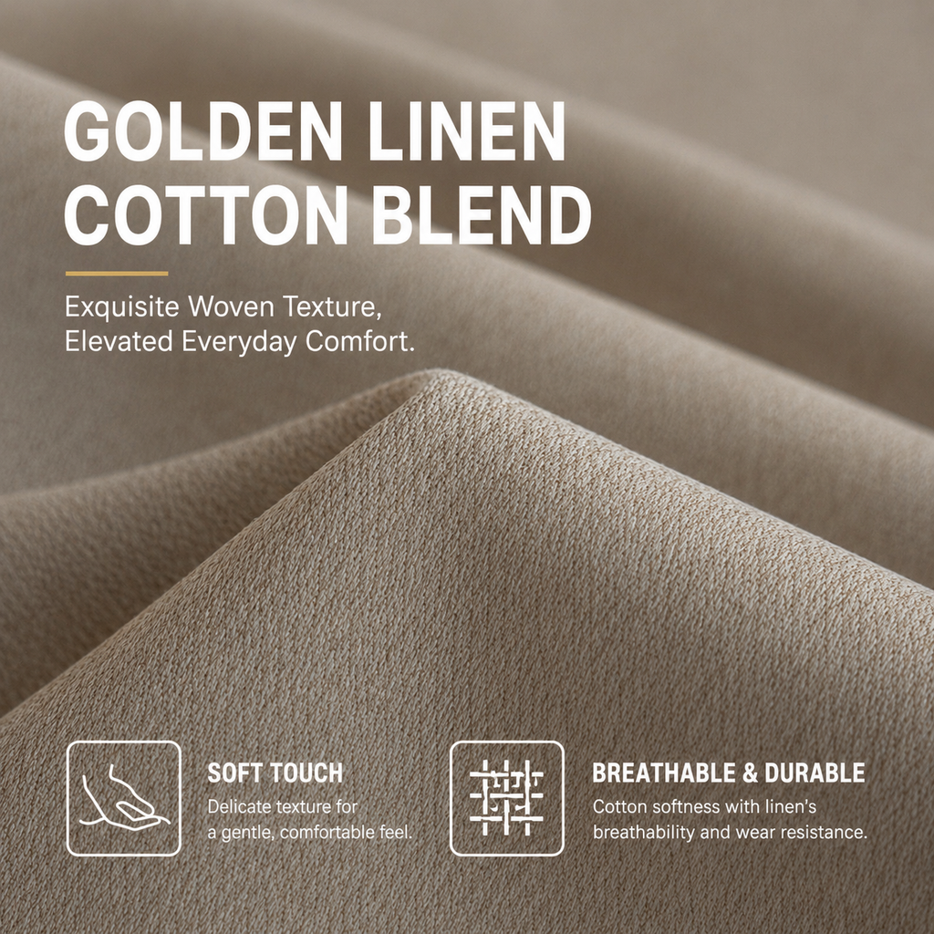 Golden Beige Blackout Curtains – Heavy Textured Linen Blend Drapes with Thermal Insulation