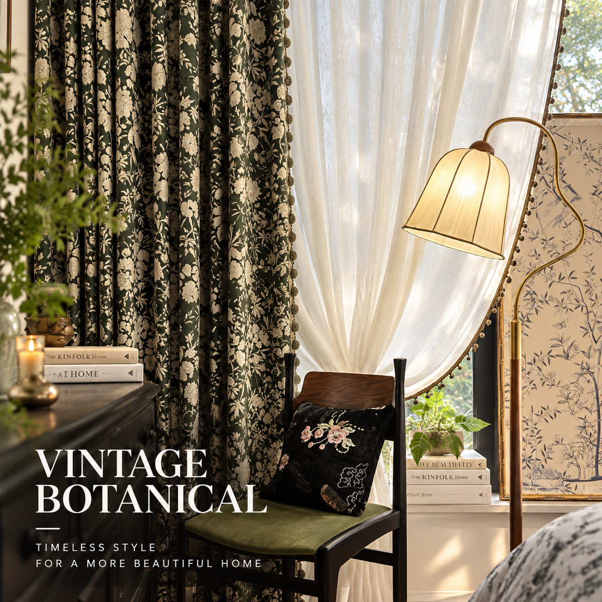 Vintage Botanical Chenille Curtains – Jacquard Room Darkening Drapes