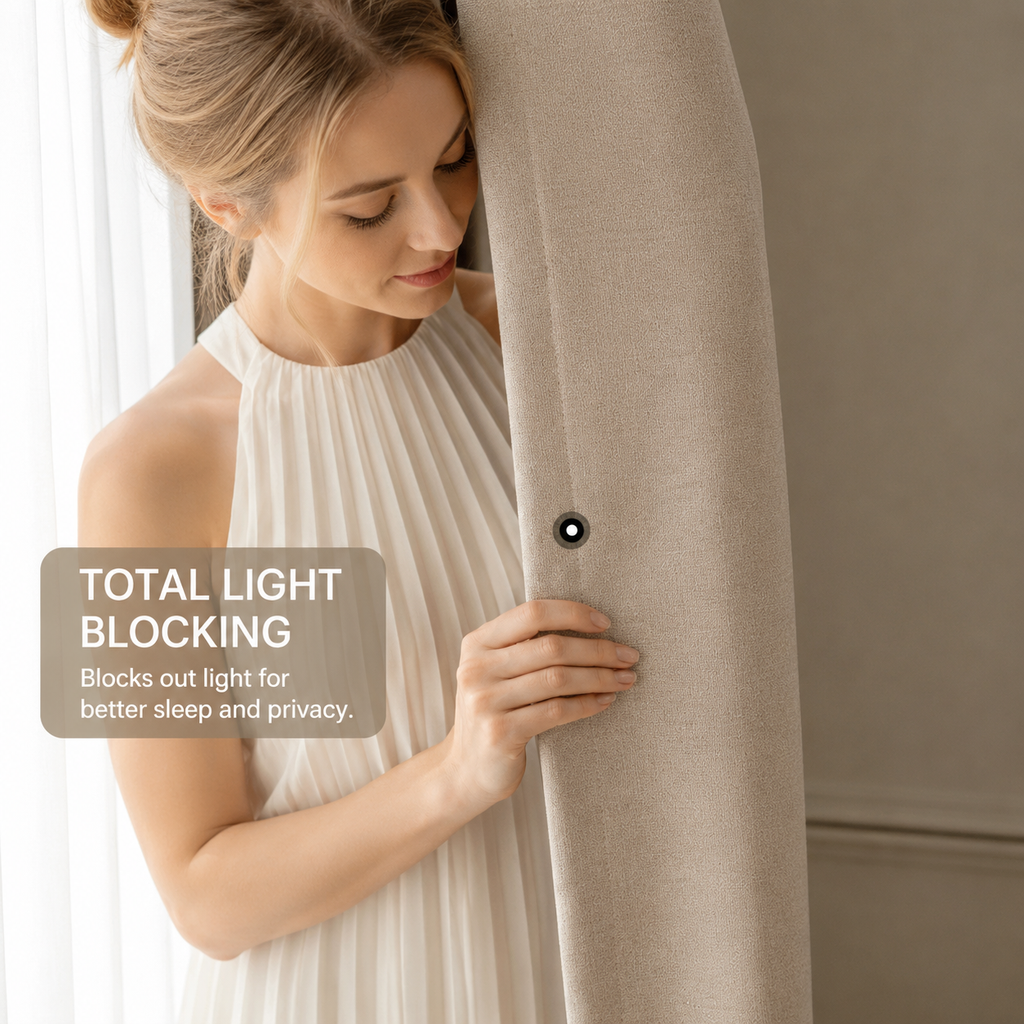 Linen Textured Blackout Curtains – 70–90% Light Blocking, Modern Neutral Window Drapes
