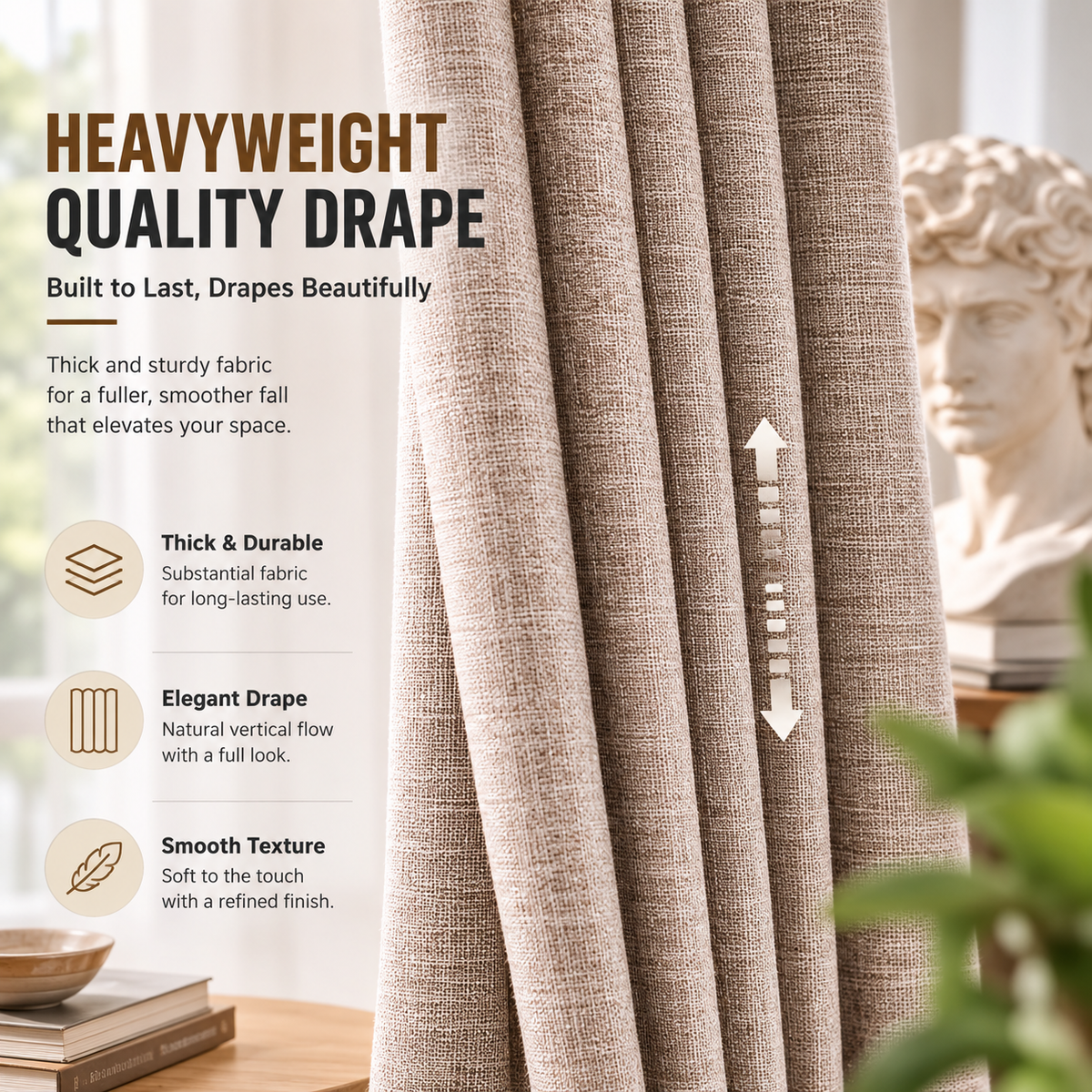 Blackout Linen Look Curtains – Heavyweight Privacy Drapes for Bedroom