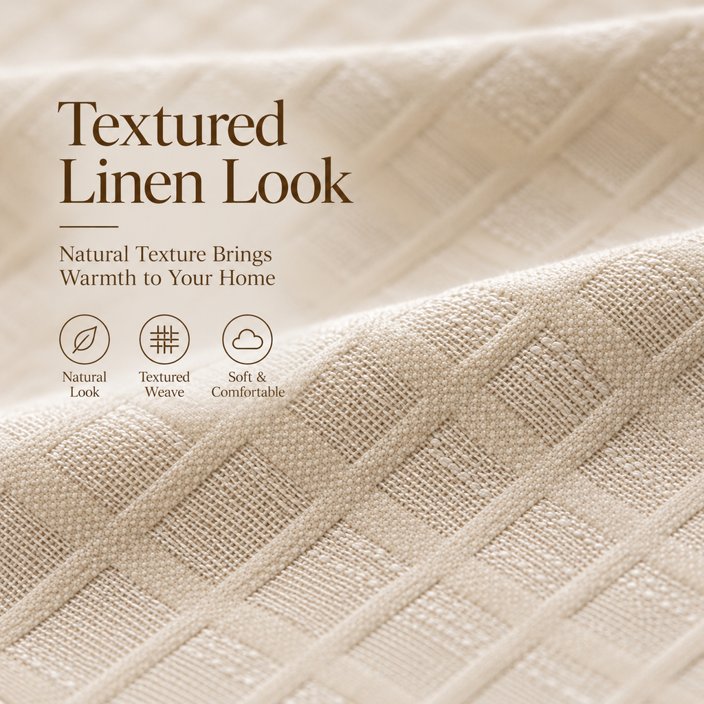 Textured Linen Look Curtains – Light Filtering Privacy Drapes
