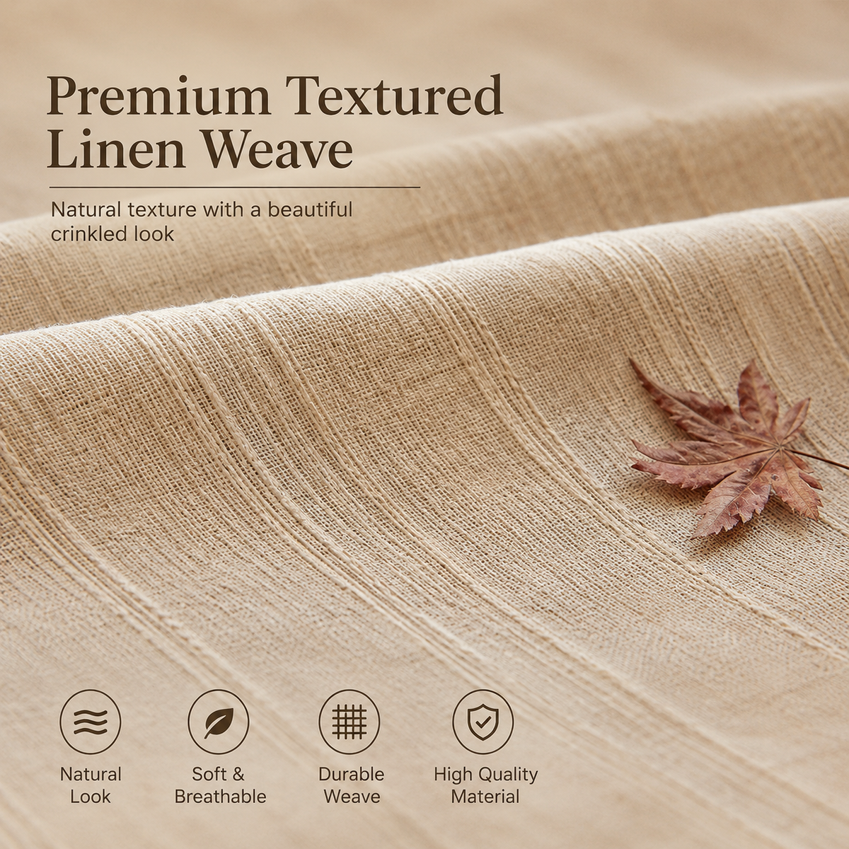 Natural Beige Textured Light Filtering Curtains – Linen Look Sheer Drapes