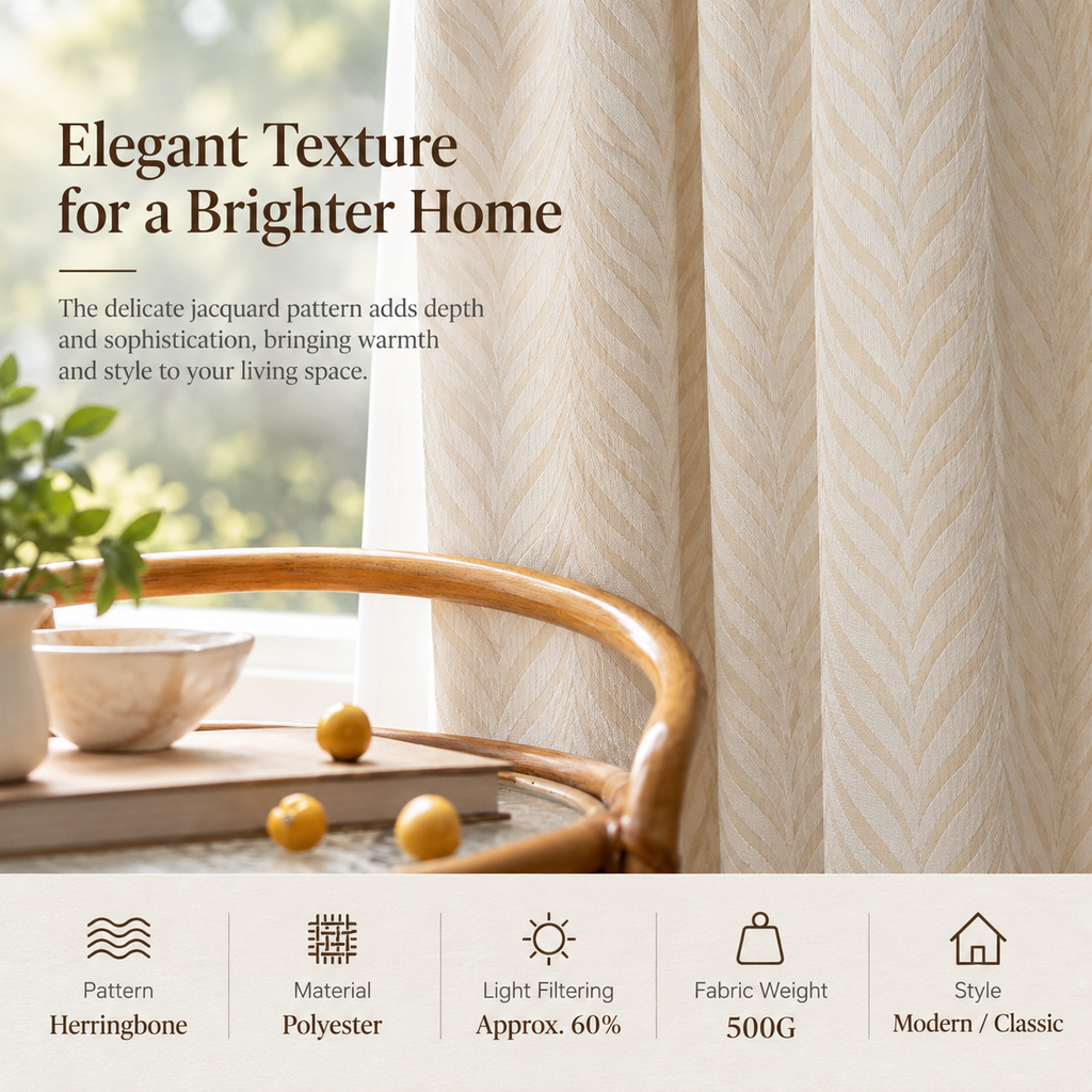 Herringbone Jacquard Curtains – Textured Light Filtering Drapes