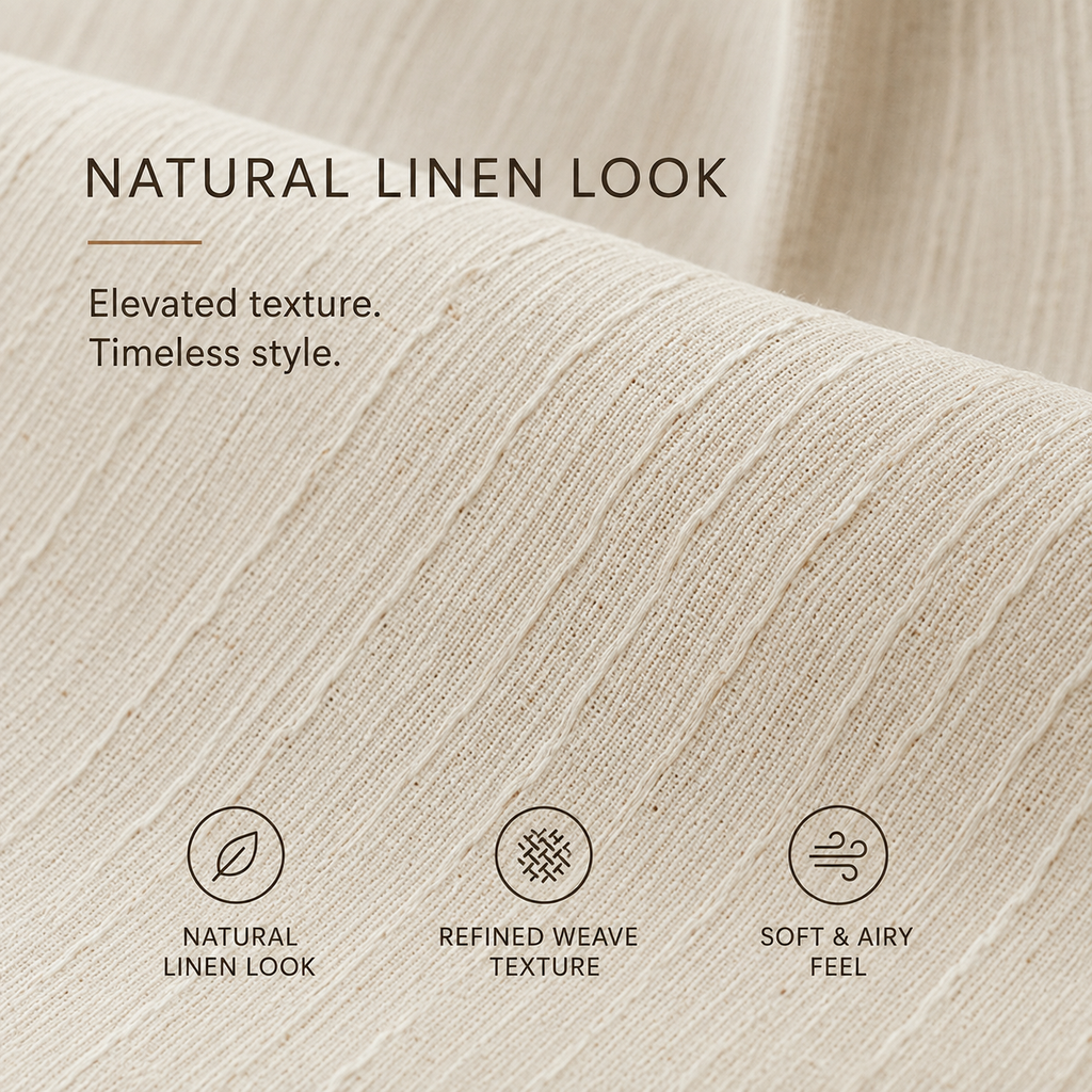 Textured Linen Look Sheer Curtains – Light Filtering Privacy Drapes