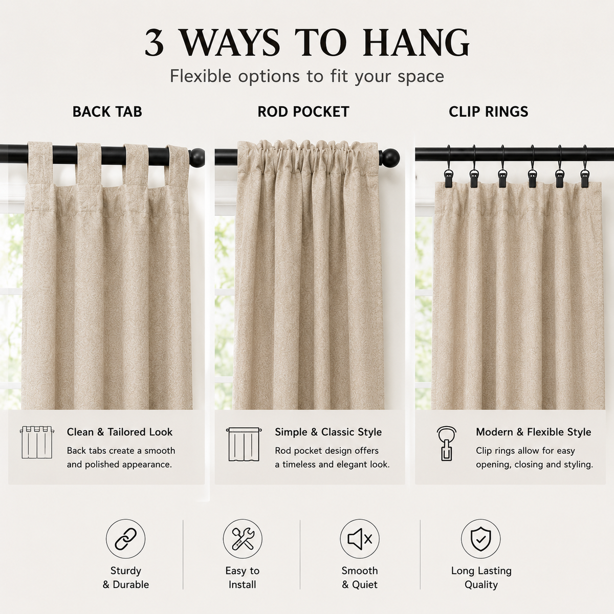 100% Blackout Curtains Back Tab Linen Curtains