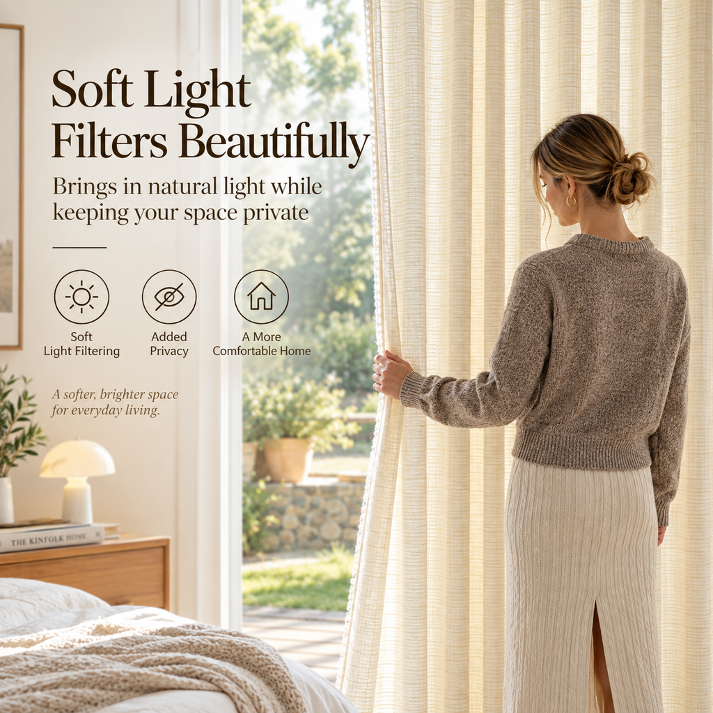 Textured Linen Look Curtains – Light Filtering Privacy Drapes
