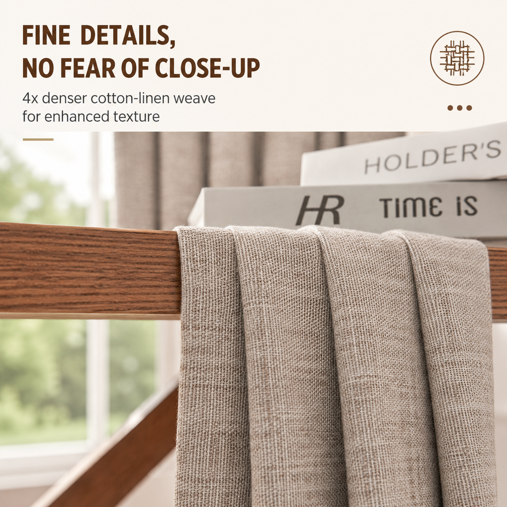 Blackout Linen Look Curtains – Heavyweight Privacy Drapes for Bedroom