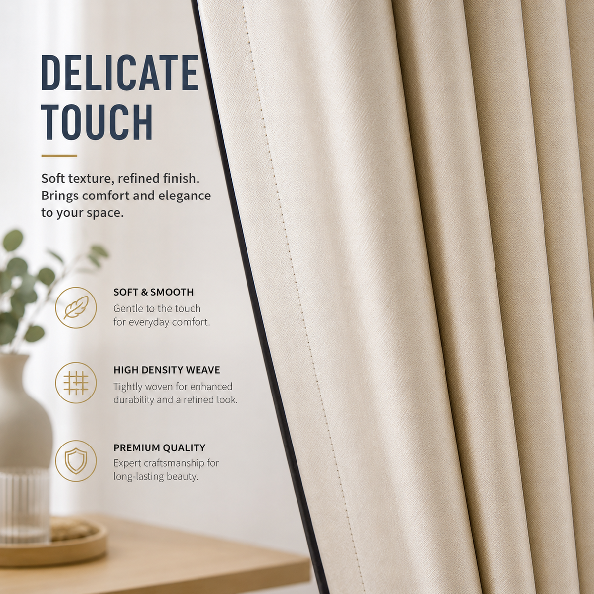 Heavyweight Textured Blackout Curtains – 99% Light Blocking Privacy Drapes